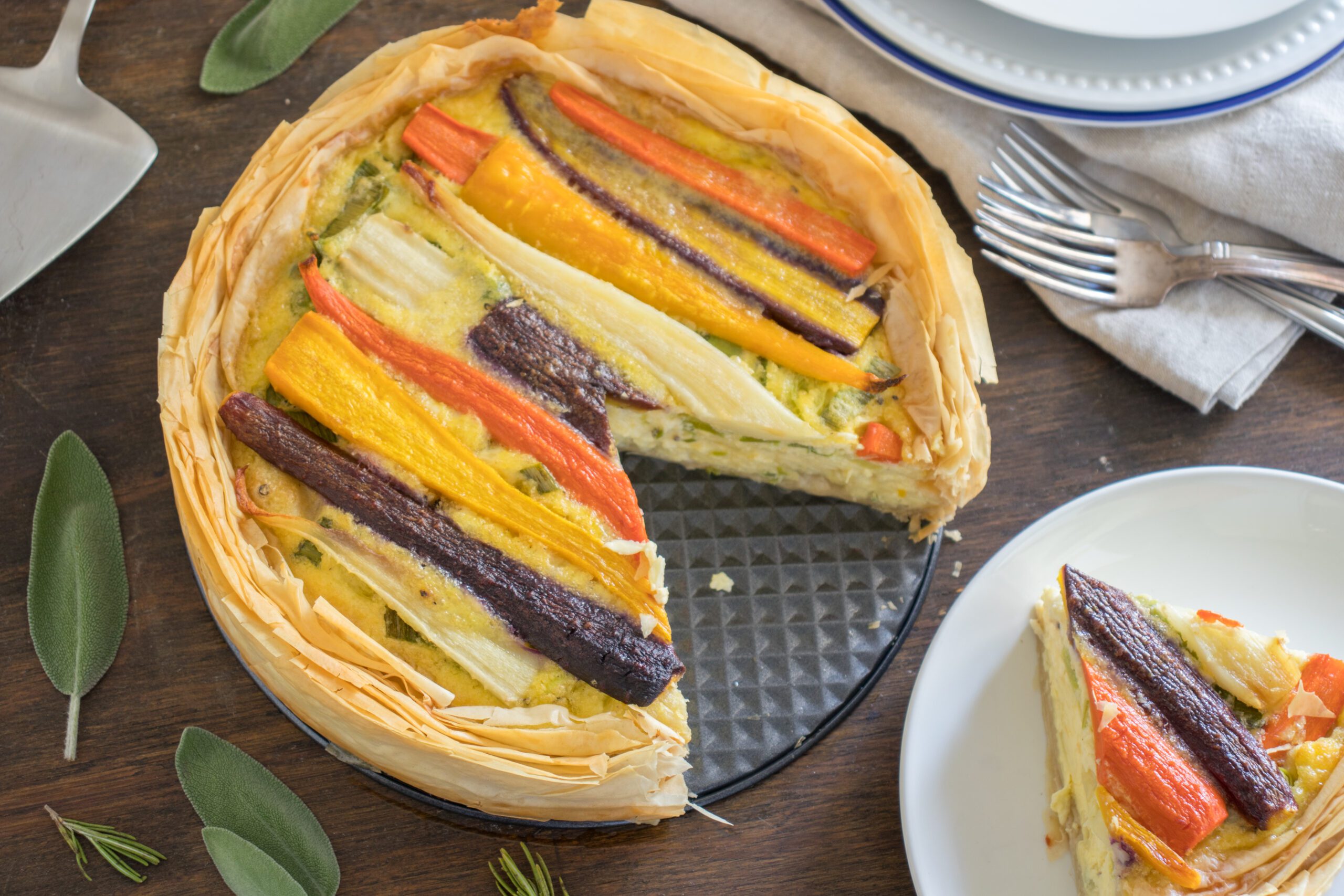 Phyllo Crust Quiche with Root Veggies