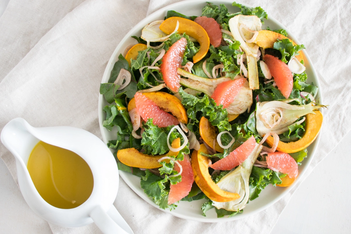 Winter Green Salad with Roasted Squash, Fennel, and Grapefruit