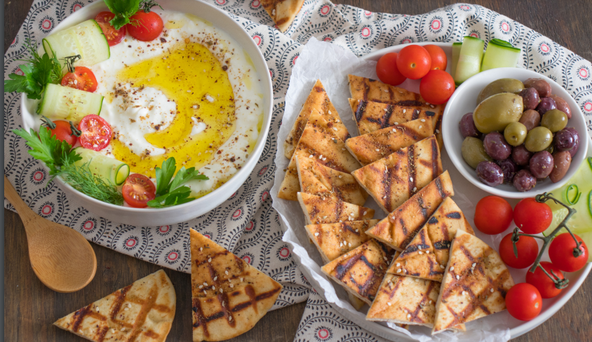 Marinated Greek Yogurt with Grilled Pita Chips